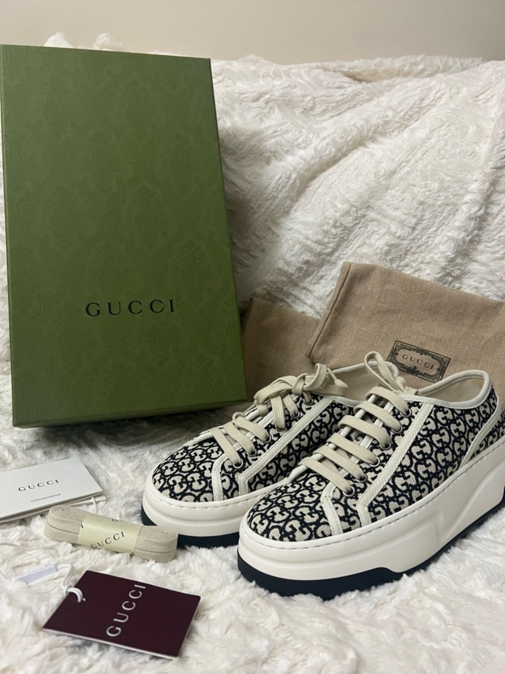 Gucci Black & Cream GG Monogram Platform Sneakers